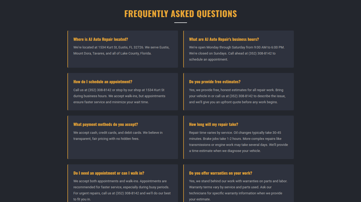 AJ Automotives services