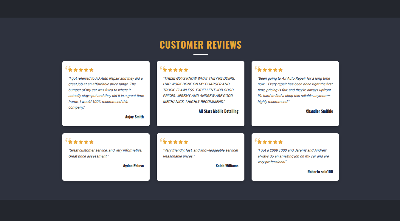 Review display with 6 reviews