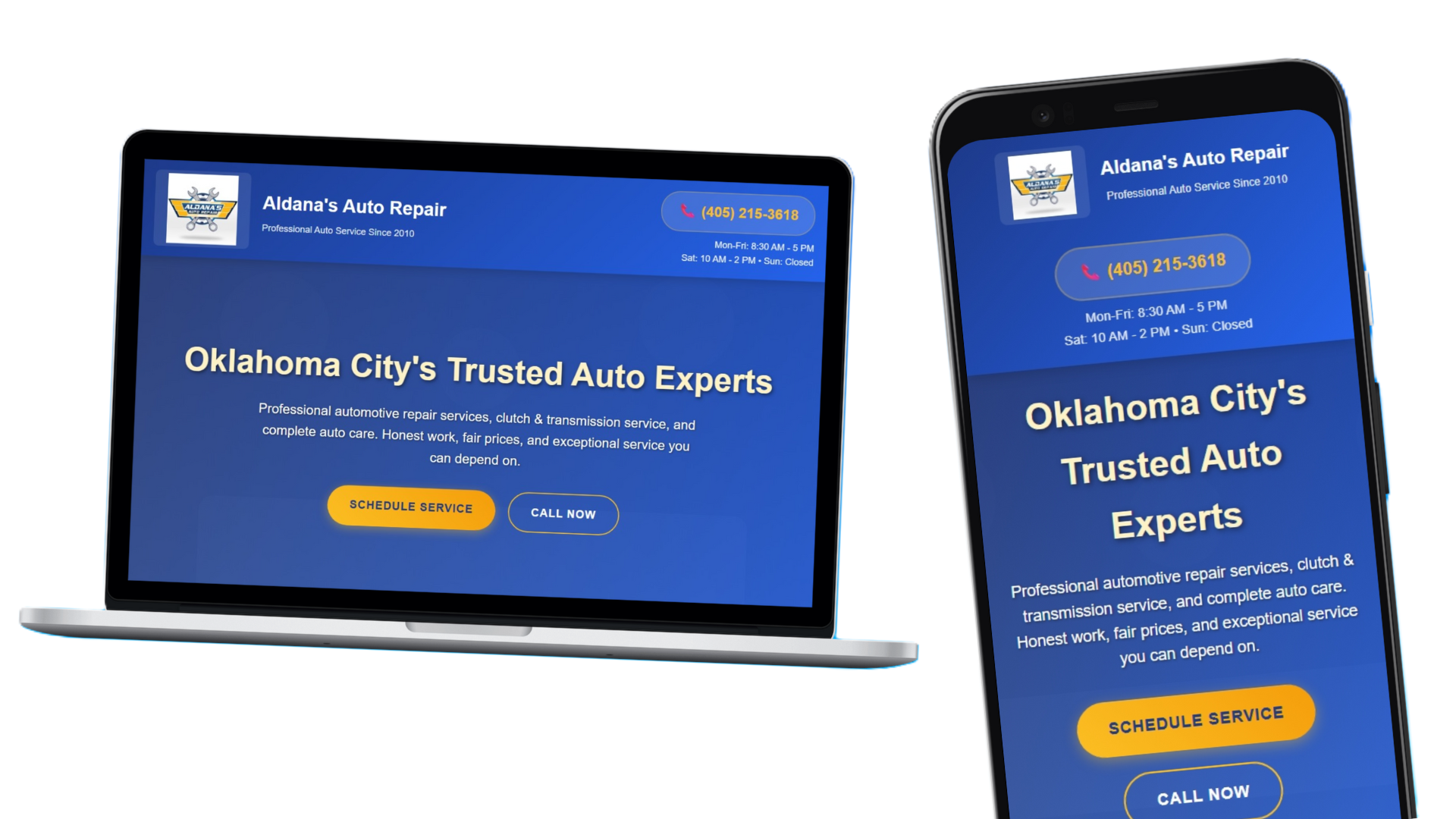 Aldana's Auto Repair Website on Laptop and Phone
