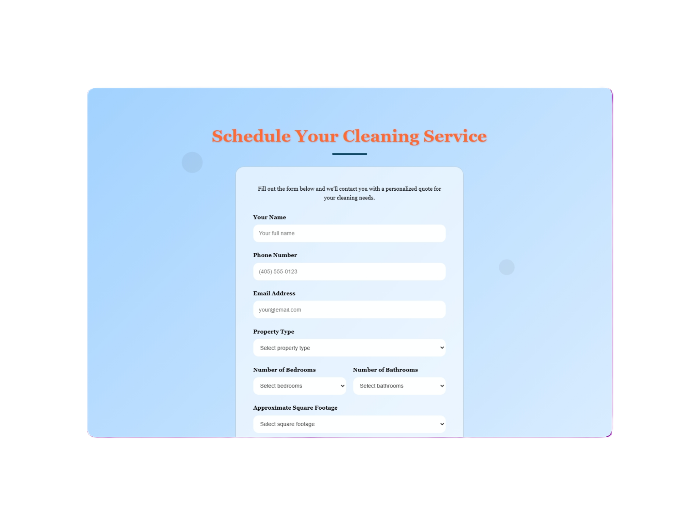 Booking Schedule Form