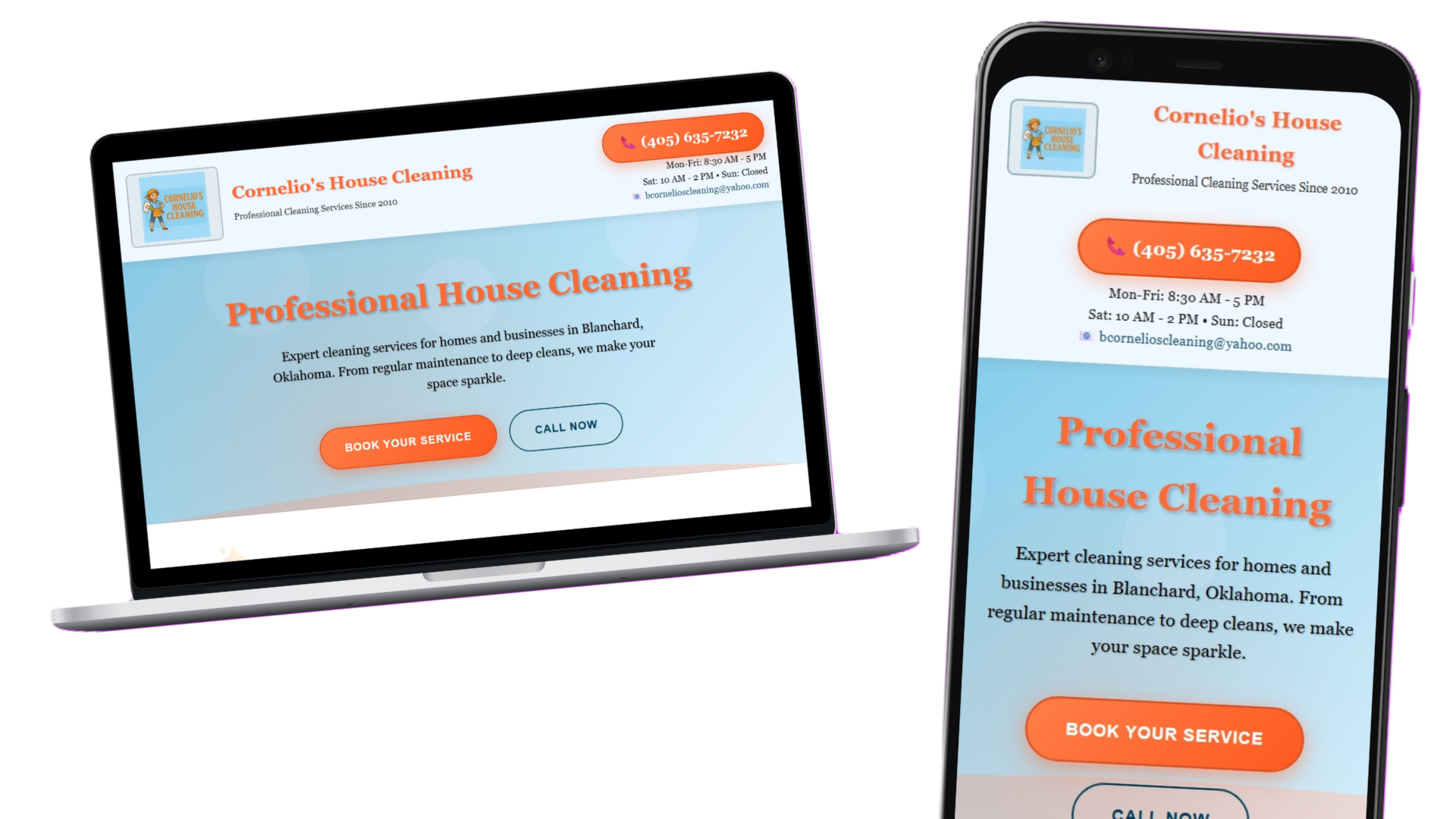 Cornelio's House Cleaning Website Mockup